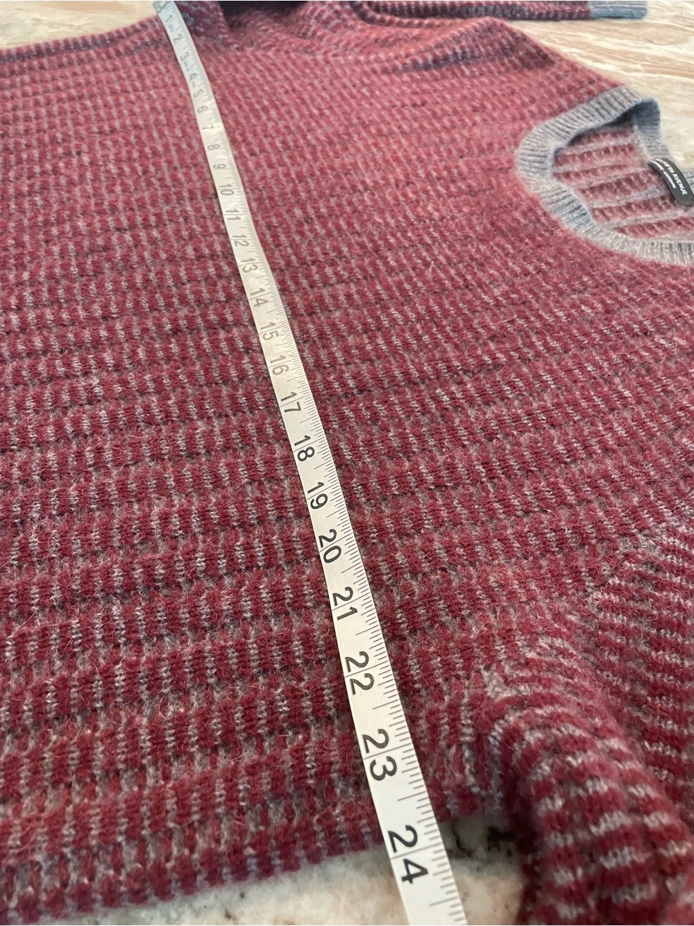 Saks Fifth Avenue Cashmere Sweater Maroon and Grey Striped Mens XL Crewneck - Picture 6 of 12